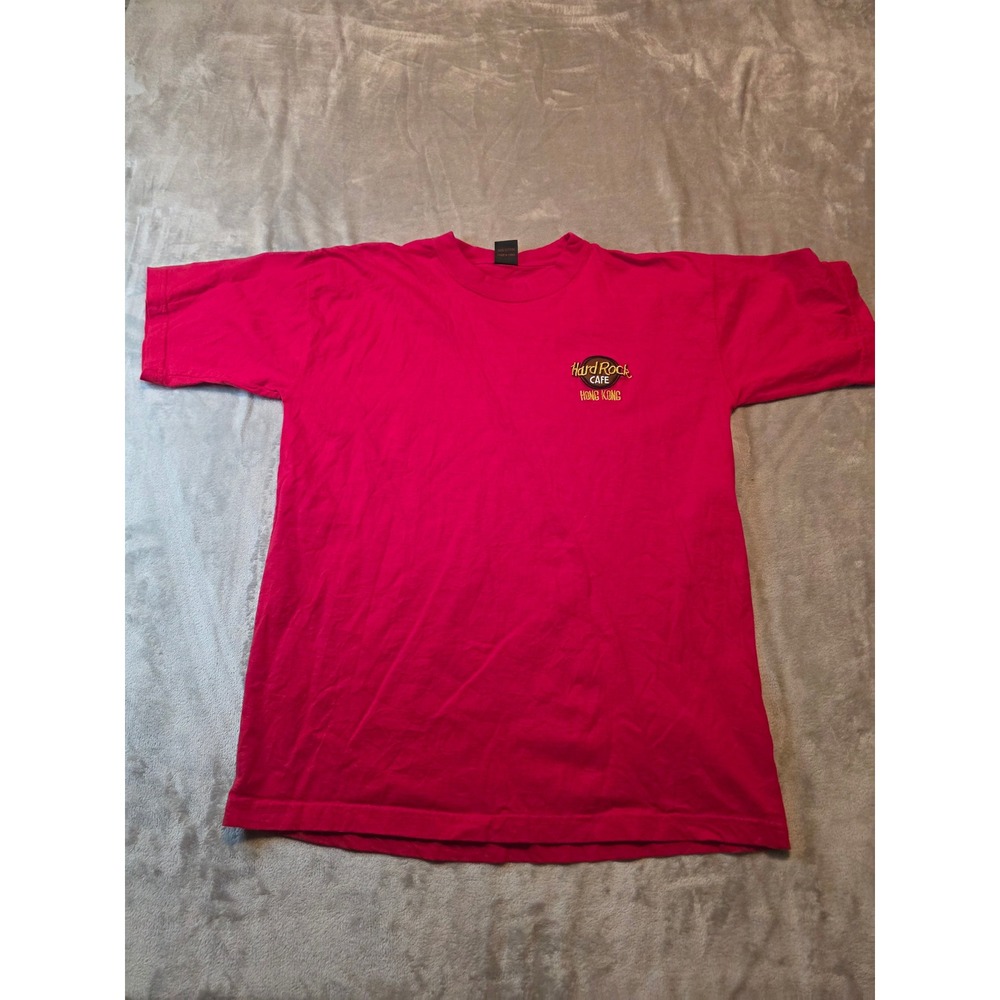 Hard Rock Cafe T-Shirt Mens XL Red Hong Kong Embroidered Logo Short Sleeve